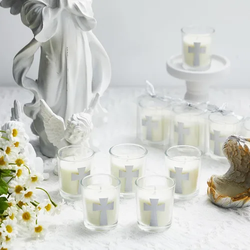 Miniatura 3 de Hushee Juego de 24 velas de cruz para la primera comunión, velas plateadas de bautismo con caja para boda, baby shower, regalos religiosos
