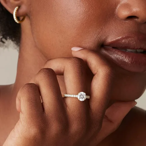 Miniatura 2 de PAVOI 14K Gold Plated Round Cut Solitare Cubic Zirconia Engagement Ring for Women Fake Wedding Ring for Women Fake Engagement Ring Promise Ring