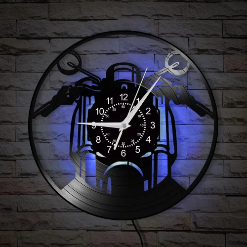 Reloj de pared para motocicleta, 12 pulgadas, 7 colores, luminoso hombre, cueva, motocicleta, decoración de pared, cuarzo silencioso, sin tictac,
