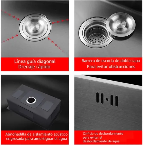 Miniatura 6 de ARTLINE Fregadero de cocina negro, fregadero de un solo cuenco de acero inoxidable, fregadero de estación de trabajo de caída/montaje superior