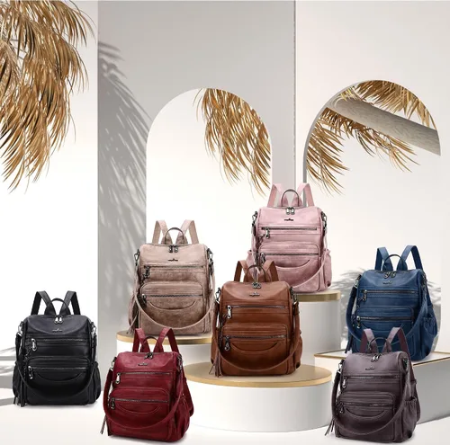 Miniatura 67 de Bolsos mochila monedero de piel sintética para mujer, bolsas con zíper, mochilas de hombro casuales