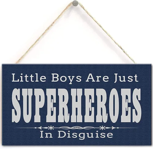 SU-G038 - Placa decorativa para habitación de niños Little Boys are Just Superheroes in Disguise, Superheroes (SU-G038)