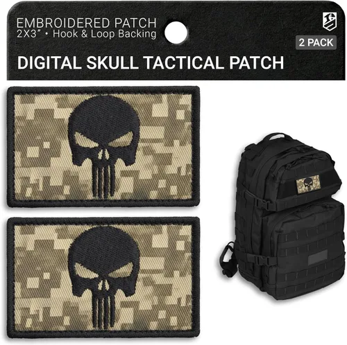 Miniatura 10 de 2 parches de calavera blanca bordados con cierre de gancho y bucle, parche táctico militar moral para mochila, chaleco a prueba de balas, arnés