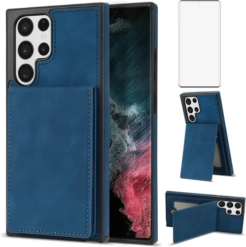 Funda de teléfono para Samsung Galaxy S22 Ultra 5G Funda tipo cartera con protector de pantalla de vidrio templado y RFID delgado soporte para