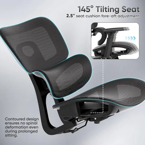 Miniatura 6 de Silla de oficina ergonómica, silla de escritorio ajustable con respaldo alto y asiento ajustable, reposabrazos 3D, bloqueo de inclinación reclinable