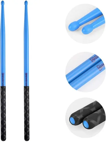 Miniatura 3 de Ubblove - Baquetas de nylon 5A, 2 pares con mangos antideslizantes para tambor, ligeras y duraderas, de plástico para ejercicios, 2 pares de Azul