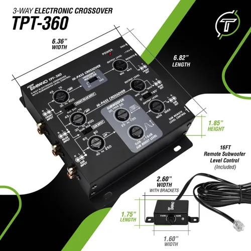 Miniatura 4 de Timpano 3-vías Transmisor electrónico con control remoto de subwoofer y ecualizador TPT-360