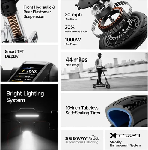 Miniatura 2 de Segway Ninebot F3 Electric Scooter, Up to 20 MPH, 44-Mile Range, Self-Sealing Tubeless Tires, Front Hydraulic & Rear Elastomer Suspension, UL2271