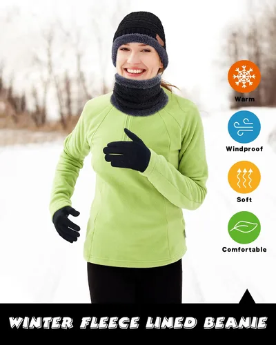 Miniatura 6 de 8 piezas de gorro de invierno, bufanda, guantes de pantalla táctil y juego de calcetines de punto holgado, gorro de calavera con forro polar