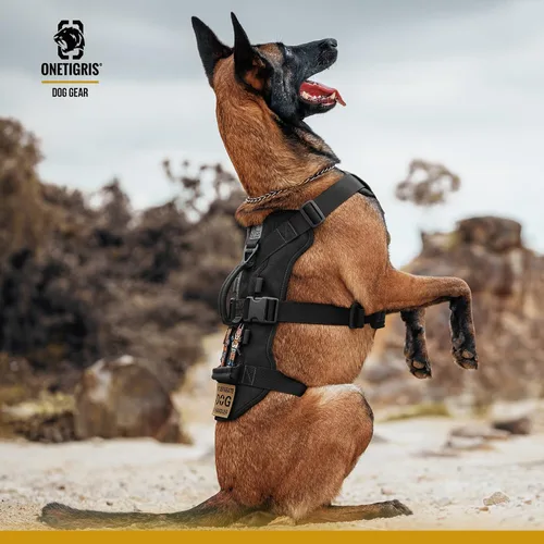 Miniatura 4 de OneTigris Arnés para perro a prueba de escape, arnés para perro sin tirones con asas, arnés táctico multiusos para perros grandes, uso diario