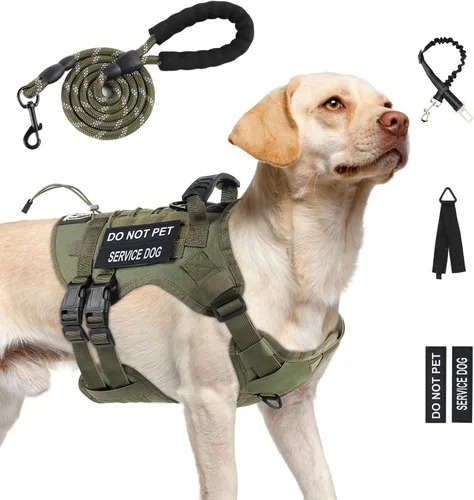 Miniatura 19 de Arnés táctico sin tirones para perros grandes, juego de arnés y correa para perro, Molle a prueba de escapes, arnés ajustable para perro de servicio