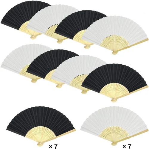 Miniatura 12 de Woohome 15 abanicos plegables de papel azul claro ventilador de bambú para baile, parte, picnic, regalo de fiesta de boda, decoración de boda