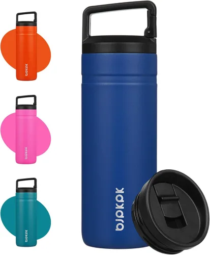 Miniatura 10 de BJPKPK - Botella de agua aislada con 2 tapas, vaso/taza de viaje de acero inoxidable de 20 onzas con aislamiento al vacío de doble pared, taza