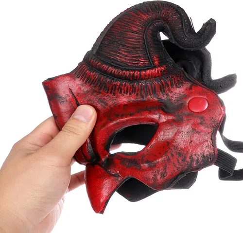 Miniatura 8 de Soochat Máscara de diablo de demonio, máscara de media cara aterradora para cosplay, Halloween, fiesta de disfraces, accesorios de fiesta