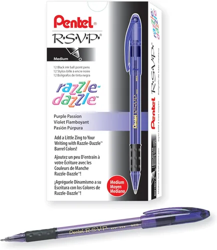 Miniatura 9 de Pentel RSVP Razzle-Dazzle - Bolígrafo (0.039 pulgadas), línea media, barril azul, tinta negra, caja de 12 unidades (BK91RDC-A)