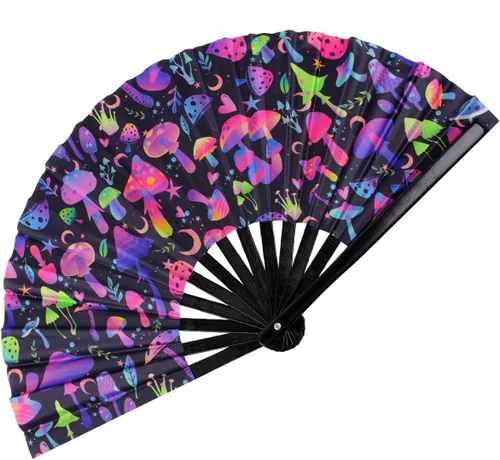 Miniatura 19 de Abanico de Mano Plegable Grande con Purpurina Abanico de Mano Grande para Rave, Abanico de Mano Plegable Brillante Clack Abanico de Mano