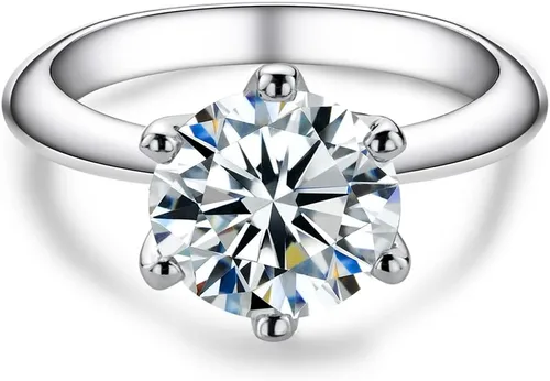 AnuClub 1235CT Anillo solitario de moissanita de seis puntas, anillo de plata de ley 925, regalo para boda, compromiso y aniversario con certificado