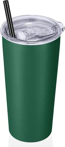 Miniatura 16 de VEGOND Vaso de 20oz a granel con tapa y pajita, vaso aislado al vacío de acero inoxidable de doble pared para café, viaje, paquete de 1 unidad, Rojo