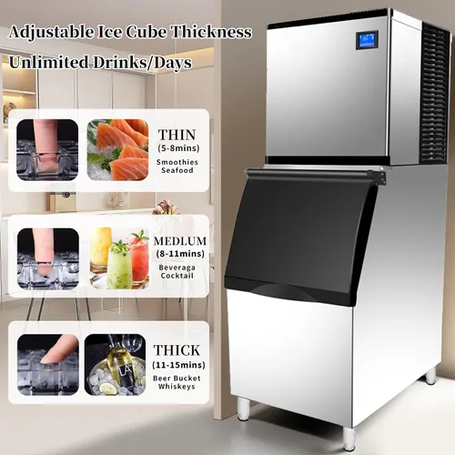 Miniatura 4 de Máquina comercial para hacer hielo de 350 libras/24 horas, contenedor de almacenamiento de 308 libras, 156 cubos de hielo transparentes en 8-15