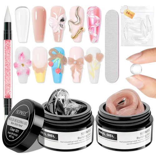 Miniatura 25 de Gel de arte de uñas 3D transparente y blanco, gel sólido constructor para uñas, antiadherente, para escultura de manos, geles duros con doble