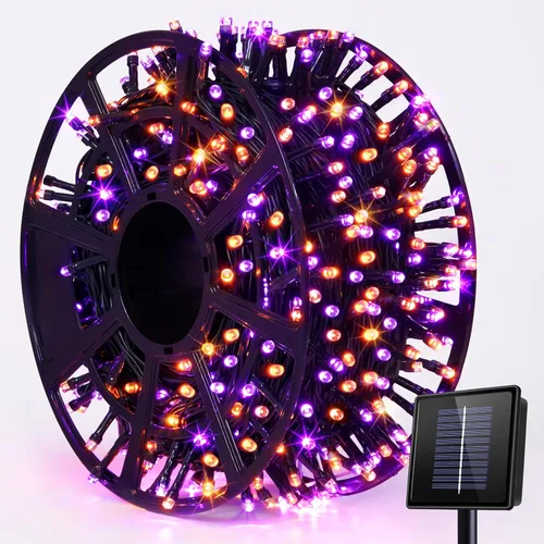 Miniatura 13 de JMEXSUSS 600 luces LED solares azules de Navidad, 206.7 pies, luces azules de Navidad al aire libre, impermeables, 8 modos de luz solar al aire
