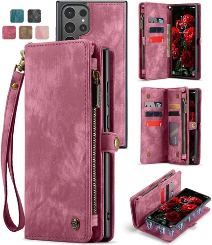 Miniatura 27 de Funda tipo cartera desmontable 2 en 1 para Samsung Galaxy S23 con tarjetero y funda de piel retro de alta calidad con tapa magnética, bolsillo