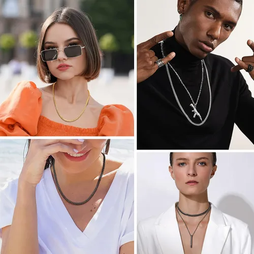 Miniatura 3 de PROSTEEL Trendy Cuban Links Necklace for Men Women, Black18K Gold Plated 316L Stainless Steel, W 4.8mm-14mm, L 14inch-30inch, Come Gift Box