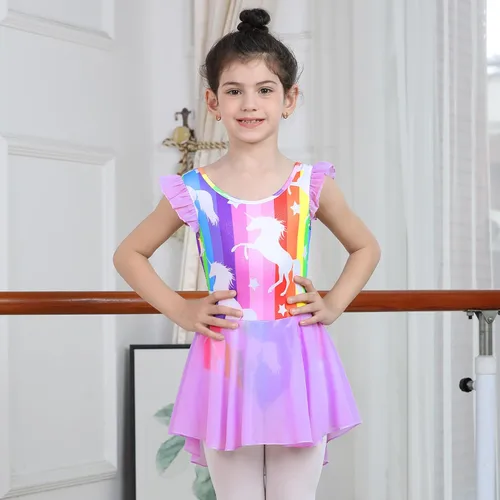 Miniatura 16 de LUOUSE Elegante leotardo de ballet para niñas con falda, mangas con volantes y volantes, perfecto para baile y gimnasia