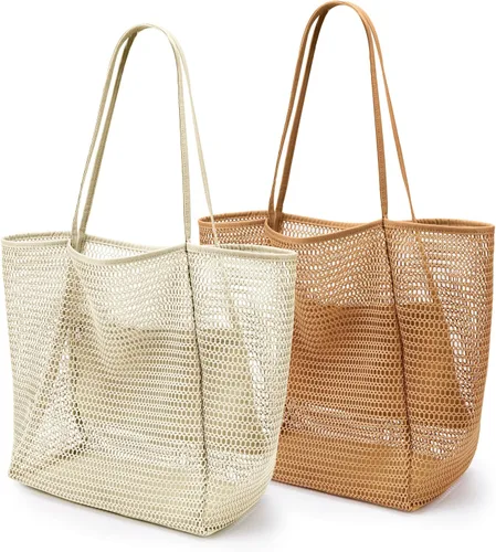 KALIDI Bolso de Mano de Nylon de Playa con Malla, Bolso de Mano Casual Hobo para Mujer, Plegable, MAX 23L, Bolso de Hombro para Playa, Picnic,