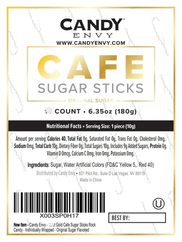 Miniatura 7 de Candy Envy - Gold Café Sugar Sticks Mini Rock Candy - 18 golosinas doradas envueltas individualmente - Sabor a azúcar original