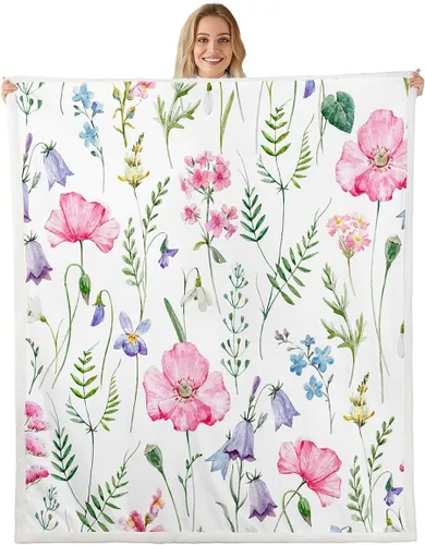 Miniatura 21 de Feelyou Manta de Felpa para Niños con Dibujos de Perros para Cama de Sofá, Manta Sherpa de Perro de Dibujos Animados para Niñas, Rosa, Floral