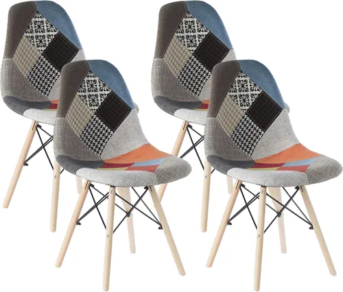 Miniatura 10 de Silla de comedor moderna de mediados de siglo tapizada de plástico multicolor Patchwork DSW Shell con patas Eiffel de clavija de madera
