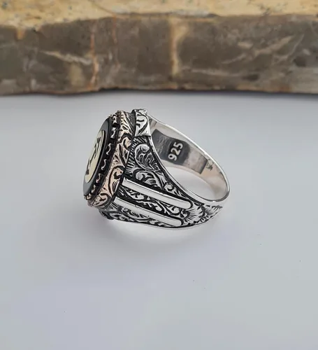 Miniatura 5 de Custom Personalized Letter Ring, Beautiful Handcrafted Personalized 925K Solid Sterling Silver Onyx Stone Men's Ring RP77