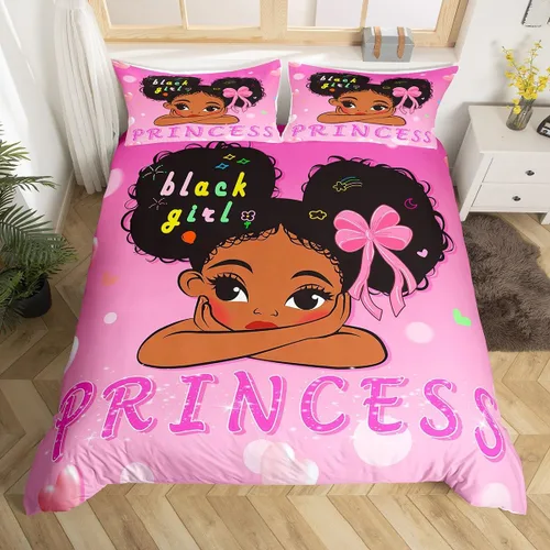 Miniatura 2 de Erosebridal Juego de funda de edredón negra mágica para niñas, tamaño individual, diseño de princesita para niños pequeños, funda de edredón rosa