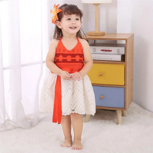 Miniatura 4 de Traje de baño para niñas pequeñas, con encaje halter, espalda descubierta, vestido de tul