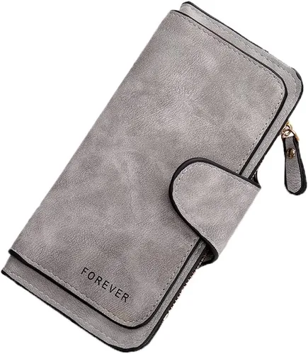 Miniatura 5 de Cartera pequeña de cuero para mujer con bloqueo RFID y ventana para identificación, Gris oscuro, Classic