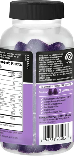 Miniatura 12 de Airborne - Gomitas de saúco + zinc y vitamina C para adultos, suplemento para fortalecer el sistema inmunológico con vitaminas D y zinc