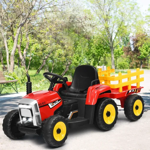 Miniatura 9 de Costzon Tractor de paseo con remolque desmontable, vehículos eléctricos para niños con cargador de tierra de cambio de 3 marchas, diseño inalámbrico