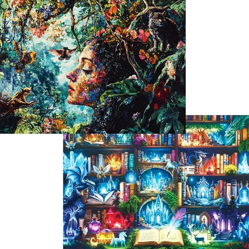 Miniatura 14 de Rompecabezas de 1000 piezas para adultos, paquete de 2 con tema botánico y de plantas cósmicas, diseño de rosas estrelladas y árboles, rompecabezas