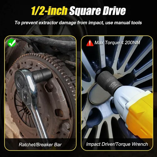 Miniatura 5 de Topec 6 herramientas de extracción de tuercas de llanta, kit de extracción de bloqueo de rueda motriz de 1/2 pulgada, removedor de tuercas peladas