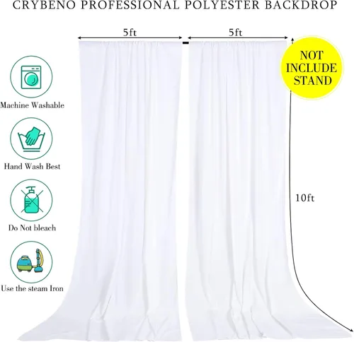Miniatura 3 de Cortinas de Telón de Fondo Blanco de 2 Paneles 5 x 1,5 m de Poliéster, Telón de Fondo para Fotografía, Cortinas para Decoración de Fondo de Boda