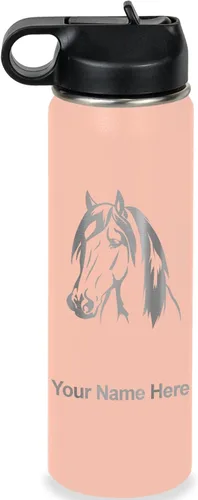 Miniatura 66 de LaserGram Botella de agua personalizada, cabeza de caballo 1, acero inoxidable de doble pared aislada al vacío con popote superior, regalo grabado
