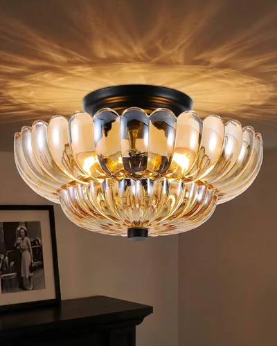 Miniatura 10 de Luces de Techo Semiempotradas Lámpara de Techo de Cristal Marrón Candelabros Base Negra Iluminación Moderna Accesorio de Luz Adecuado para Sala