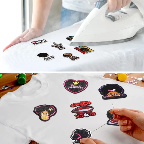 Miniatura 6 de Yunsailing 20 parches bordados para ropa de niña negra, parches bordados para coser en apliques para ropa, mochilas, jeans, chaquetas, manualidades