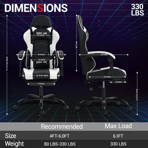 Miniatura 3 de Silla de juegos con reposapiés para adultos, silla de videojuegos de piel sintética con soporte lumbar de masaje para hombres y mujeres, silla
