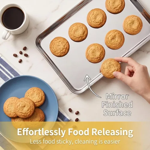 Miniatura 3 de TeamFar Juego de 2 sartenes para horno tostador, de acero inoxidable, 12.5 x 9.5 x 1 pulgadas, no tóxicas y saludables, sin óxido y acabado espejo