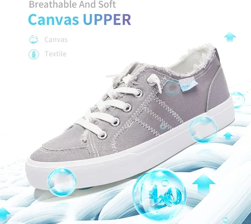 Miniatura 3 de Obtaom Play - Tenis de lona para mujer, color blanco deslavado y estampado de leopardo, sin cordones, a la moda
