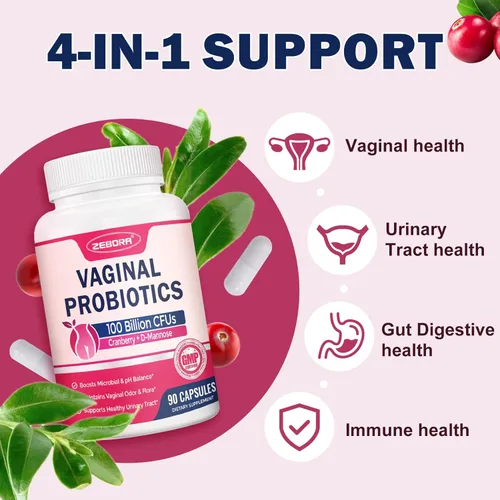 Miniatura 2 de ZEBORA Probióticos vaginales para mujeres Salud pH Balance 100 B CFU con prebióticos y lactobacillus, para infección del tracto urinario por