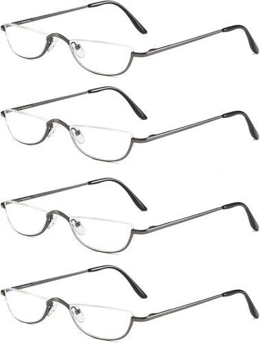 Miniatura 15 de Lentes de lectura de media lectura, 2 pares de lentes con marco de metal de medio borde, lectores de bisagra de resorte con bolsa de cuero para Azul