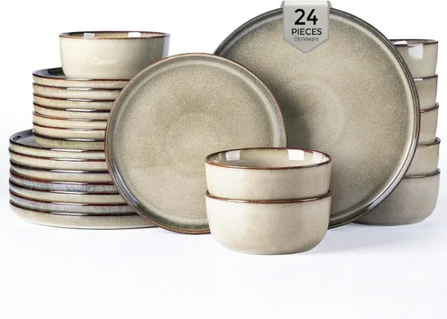 Miniatura 36 de GBHOME Juego de vajilla de cerámica para 4, 12 piezas, platos y cuencos de cerámica, platos resistentes a los arañazos, aptos para lavavajillas
